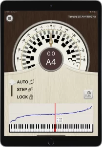 PianoMeter piano tuning app main screen on an Apple iPad Air